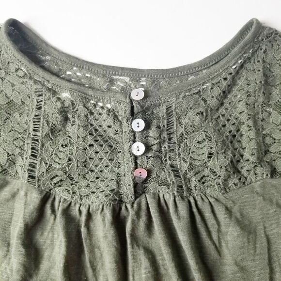 Rewind Women Extra Small Olive Green Crochet 3/4 Sleeve Pullover Top - Picture 4 of 12